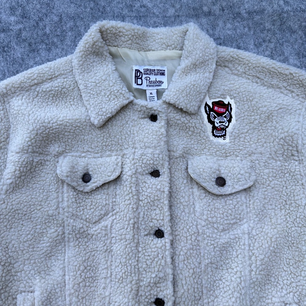 Pressbox NC State Wolfpack Yeti Fuzz Sherpa Trucker Jacket Cream XL NEW - Picture 9 of 16